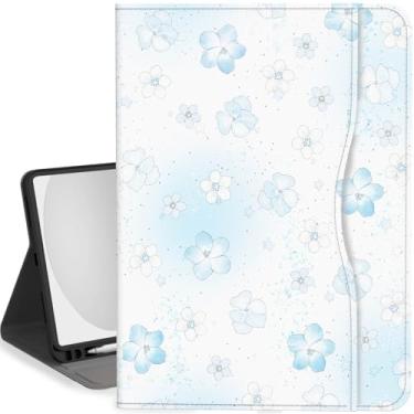 Imagem de Feams Capa para iPad (A16) 11ª geração 11 polegadas 2025, iPad 10ª geração 10,9 polegadas 2022 capa de suspensão automática com suporte para lápis e bolso, linda flor azul