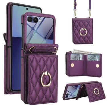 Imagem de AJDJTEN Capa carteira de telefone para Samsung Galaxy Z Flip 7 moda bolsa de couro PU capa transversal com anel protetor de tela cordão ajustável slot para cartão suporte magnético para mulheres