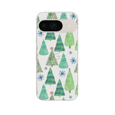Imagem de Blingy's Capa para Google Pixel 9, linda estampa de Natal com flocos de neve de inverno, capa protetora transparente de TPU macio compatível com Google Pixel 9 de 6,3 polegadas (árvores de Natal)