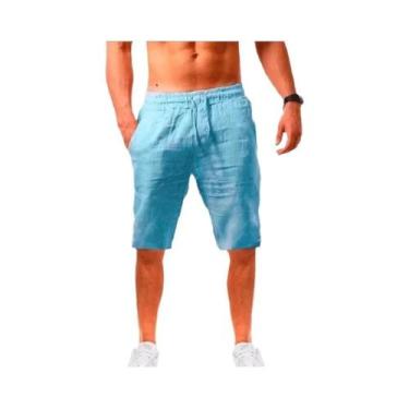 Imagem de Bermudas Casuais De Verão Masculinas Em Algodão E Linho Leves E Respir