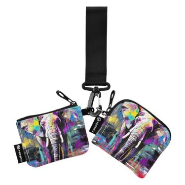 Imagem de Carteira feminina com estampa de gatos fofos em flores, bolsa dupla destacável, porta-chaves, porta-chaves, Elefante, one size