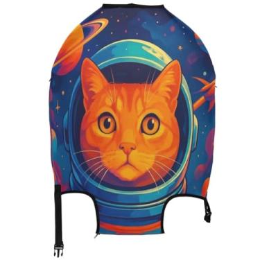 Imagem de Joisal Capas de bagagem vibrantes para capacetes de gato para bagagem, bagagem, viagem, viagem, mala estampada, Capacete de traje espacial vibrante para gatos, M, Fits 22-24 Inch Case, Capa de mala