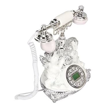 Imagem de Cryfokt Telefone Fixo retrô Antigo Vintage Com Botão de Pressão para Decoração de Escritório Doméstico, Telefone Multifuncional Viva-voz para Quarto de Sala de Estar, Material de Resina Galvanizada