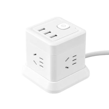 Imagem de Soquete de extensão de energia de mesa do Reino Unido com 3 compartimentos USB e 4 tomadas CA (13AV3250W), proteção infantil, cabo de extensão de 1,5 m, design compacto e portátil para escritório de