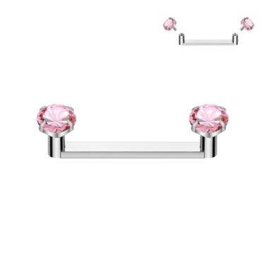 Imagem de ALACLO Piercing de superfície de titânio barra plana 14 G 12 mm superfície de grampo rosqueada interna Tragus piercing joias cravação de pinos rosa CZ