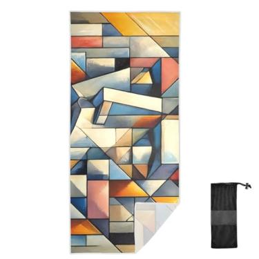 Imagem de Joitme Toalha de banho infantil bege de rosto geométrico, 78 x 188 cm, toalhas de viagem de secagem rápida, leve, toalha de praia de viagem