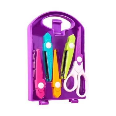 Imagem de predolo Tesoura de artesanato infantil com lâmina decorativa, estojo de armazenamento e 4 pontas intercambiáveis ​​para material escolar e de escritório.