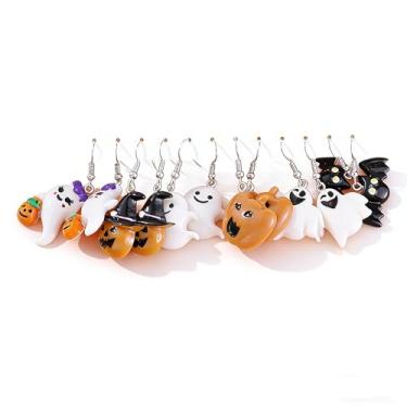 Imagem de 6 peças de brincos de Halloween para mulheres, morcego de abóbora, fantasma, roupas de Halloween, acessórios de bijuteria, 2inch, Liga de aço, Sem pedra preciosa