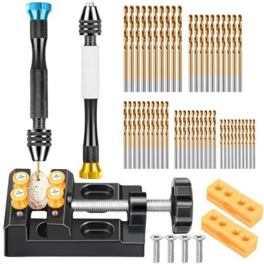 Imagem de SUNJOYCO Conjunto de 67 peças de brocas manuais de torno de pinos em miniatura, conjunto de micro brocas com mini brocas giratórias HSS, brocas manuais para joias, mini braçadeira de banco, postes de