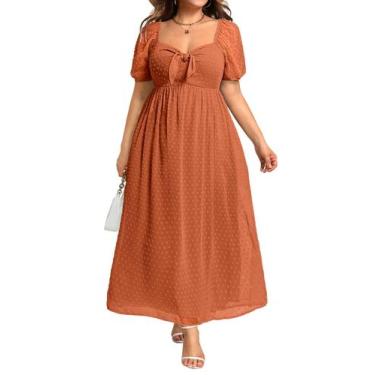 Imagem de Vestido maxi Pinup Fashion Burnt Orange Swiss Dot Plus Size