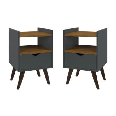 Imagem de Mesa de Cabeceira com Gaveta e Nicho Retrô Alice - Criado Mudo Usinado 34x33x50cm, Design Elegante e Funcional(Aice Cinza/Freijó)