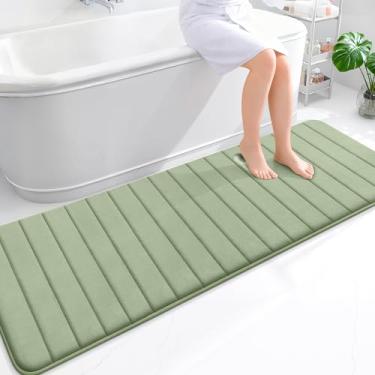 Imagem de OLANLY Tapetes de banheiro longos listrados de espuma viscoelástica 180 x 61, tapete de banho absorvente super macio, secagem rápida, tapetes de chuveiro laváveis na máquina, tapete de banho