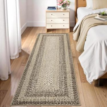 Imagem de Tapete de corredor boho de 5 x 15 cm, estampa trançada, lavável à máquina, antiderrapante, marroquino, para cozinha, fazenda, tapete rústico para sala de estar, quarto, camelo