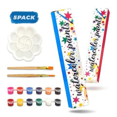 Imagem de hapray Conjunto de tintas acrílicas para crianças, tintas laváveis de 12 cores com 5 bandejas de desenho e 10 pincéis de madeira, mini kit de tinta aquarela para adultos, kit de artesanato de Natal de