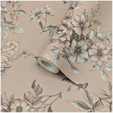 Imagem de Theper Papel de parede floral para tirar e colar papel de parede boho 43 cm × 993 cm papel de contato floral vintage para armários papel de parede autoadesivo removível para quarto borboleta flor