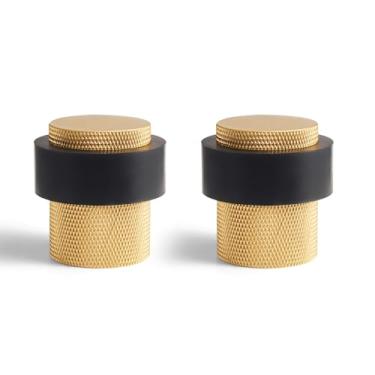 Imagem de PANALI Batente de porta de piso, batente de porta cilíndrico de 3,5 cm de comprimento, 3,5 cm de altura, suporte de porta de latão sólido resistente para protetor de parede, batente de porta de latão