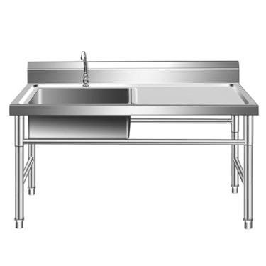 Imagem de Pia de aço inoxidável, pia utilitária, pia de cozinha, pia de lavanderia de tigela única independente, pia interna e externa com bancada de trabalho, para lavanderia, jardim, garagem, restaurante