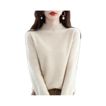 Imagem de Suéter Feminino De Lã Merino E Cashmere Com Gola Alta, Manga Longa, Qu
