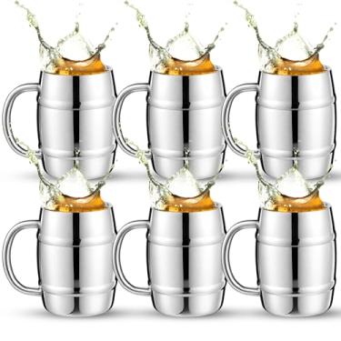 Imagem de Ninehaoou 8 peças de aço inoxidável 304 canecas de barril de 425 g de parede dupla copo de café caneca de cerveja com alça para festa, viagem, copo de chá, isolado frio, bebidas quentes