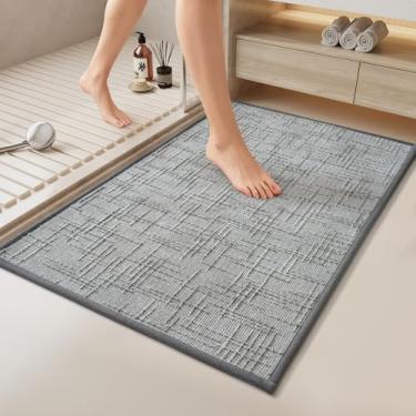 Imagem de QiCaiJia Tapete de banho antiderrapante, tapetes de banheiro, absorventes de secagem rápida, laváveis, tapetes de chuveiro, tapete de banheiro fino com revestimento de borracha, adequado sob a porta