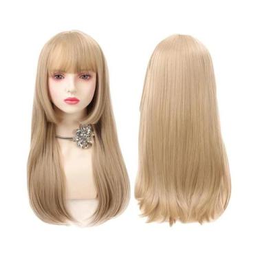 Imagem de Peruca Sintética Longa E Lisa Preta Com Franja Para Mulheres, Resisten