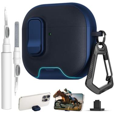 Imagem de Capa protetora para AirPods 4 com trava, textura de couro TPU, durabilidade, antiperda e à prova de choque, acessórios de capa protetora com kit de limpeza em chaveiro para Apple AirPods 4 geração