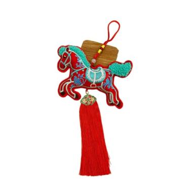Imagem de KiBcsLic Enfeite de cavalo para o Ano Chinês, pingente de pelúcia, decoração Feng Shui para o Festival da Primavera, para bolsa, escritório, Cavalo Vermelho Correndo, Borlas