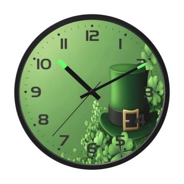 Imagem de SEHANY Relógio de parede Green Clover, silencioso, sem tique-taque, relógio redondo operado por bateria, controle de som, luz noturna, relógios de parede para sala de estar, cozinha, quarto