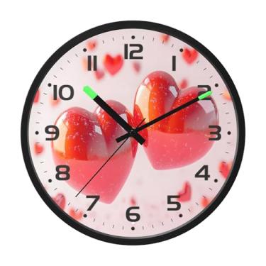 Imagem de SEHANY Relógio de parede com coração de dia dos namorados, silencioso, sem tique-taque, operado por bateria, controle de som, luz noturna, relógios de parede para sala de estar, cozinha, quarto