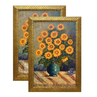 Imagem de KTKDE Conjunto de 2 porta-retratos de 40,6 x 61 cm, molduras ornamentadas vintage douradas com moldura de 40,6 x 61 cm, moldura dourada rústica, decoração de parede retrô, melhor presente