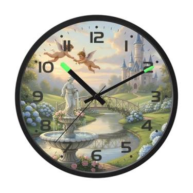 Imagem de SEHANY Lindo relógio de parede anjo silencioso sem tique-taque relógio redondo operado por bateria 30 cm controle de som luz noturna relógios de parede para sala de estar, cozinha, quarto, escritório