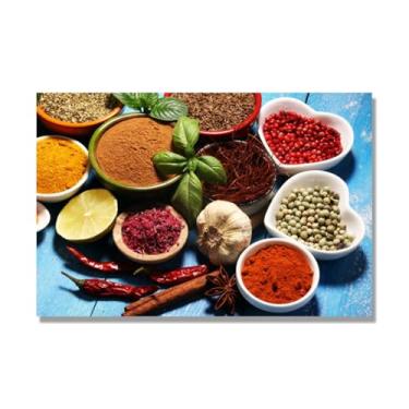 Imagem de NHLDZYH Arte de parede em tela colorida para especiarias e colher de tempero | Decoração de cozinha vintage | Arte moderna para casa e sala de jantar. C91. 50 x 75 cm - 19,7 x 29,6 pol. Somente tela