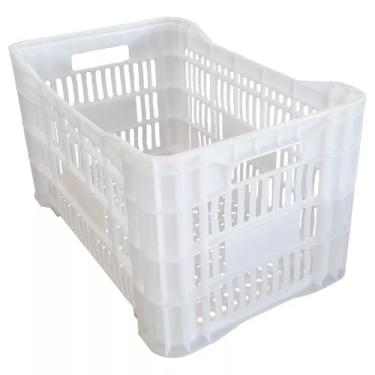 Imagem de Kit Caixas Plásticas Empilháveis Vazadas Colorida – Ideal para Hortifruti Compras Frutas e Verduras(Branco,3 caixas)