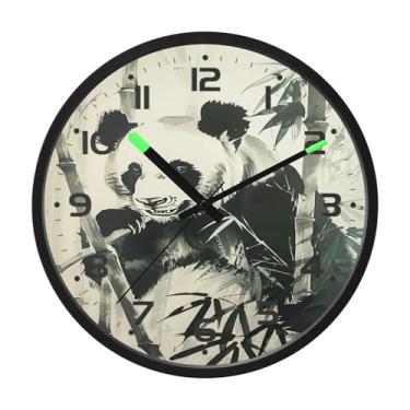 Imagem de SEHANY Bonito relógio de parede panda silencioso sem tique-taque relógio redondo operado por bateria 30 cm controle de som luz noturna relógios de parede para sala de estar, cozinha, quarto