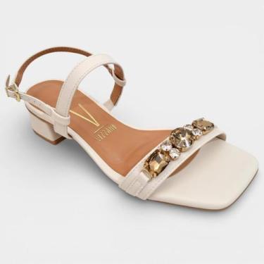 Imagem de Sandália Vizzano Salto Baixo Pedraria Feminino - Off White, 36