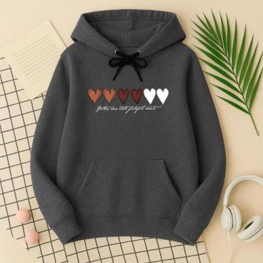 Imagem de Moletom Feminino Corações Tumblr com Capuz e Bolso Casaco Premium Algo