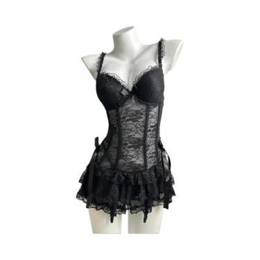 Imagem de Vestido Corset Preto Com Renda Para Mulheres Sexy Push up Com Estrutur