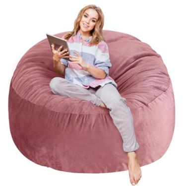 Imagem de Poltronas grandes de 1,8 m para adultos/adolescentes com enchimento de espuma de memória, sofá macio com enchimento incluído, pufes de tecido de veludo holandês macio, 1,5 m, rosa