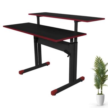 Imagem de Mesa Dupla Gamer Com Regulagem De Altura Tampos Preto E Vermelho Escrivaninha Ergonômica Para Home Office Computador Pc Notebook - Wp Connect (Vermelho)