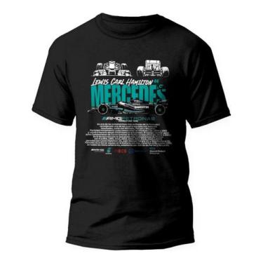 Imagem de Camiseta F1 Mercedes Lewis Hamilton Camisa Carros Algodão, Preto, PP