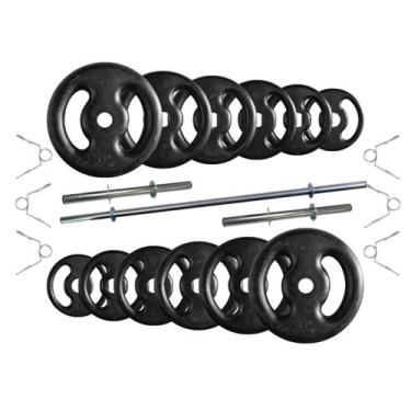 Imagem de Kit 50 Kg de Anilhas Ferro Fundido + Barras de Supino e Halteres - 2M