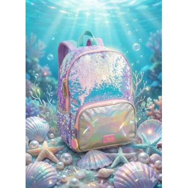 Imagem de Mochila Escolar de Costas Puket Paete Gata Sereia Lavanda