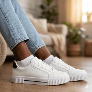 Imagem de Tênis Feminino Vizzano Pelica Detalhe Metalizado Branco/Preto, Branco,