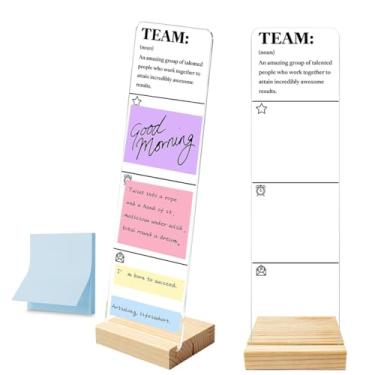 Imagem de Quadro de notas para monitor com base de madeira removível, suporte portátil de acrílico, notas adesivas inspiradoras de equipe, citações inspiradoras, placa de mensagem acrílica, conjunto de mesa de
