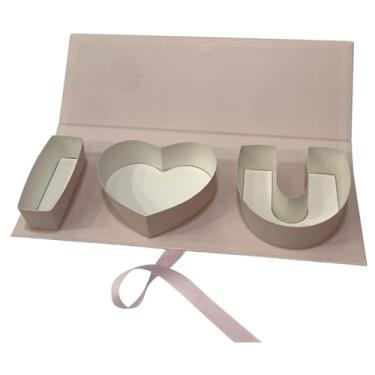 Imagem de KiBcsLic Caixa de presente em formato de flor, decorativa e versátil, em formato de letra, preenchível, com a inscrição "i Heart U". Embalagem, Rosa