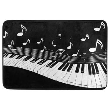 Imagem de Teclas de piano notas musicais tapetes de porta notas musicais brancas preto quadro negro arte tapete interior exterior entrada banheiro capacho antiderrapante lavável tapetes de boas-vindas decoração