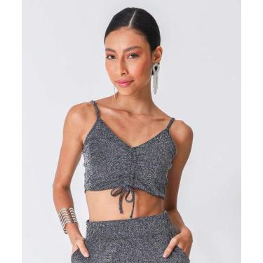 Imagem de Blusa Cropped Feminina Brilho Lurex Marisa Preto-74056, Preto, P