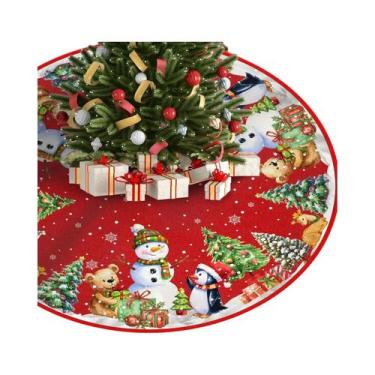 Imagem de Tapete Para Árvore De Natal VIKAMA Grande Com Tema De Boneco De Neve, 