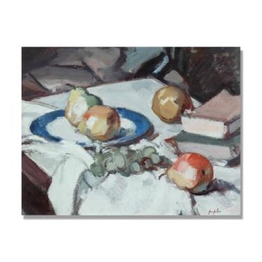 Imagem de NHLDZYH Tela vintage de frutas mortas, impressão de estilo de pintura a óleo vintage, decoração de jantar de fazenda B10. 50 x 65 cm. Somente tela