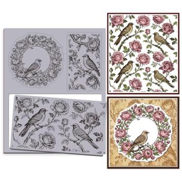 Imagem de GLOBLELAND Carimbos de borracha aderentes com fundo de pássaro, 22 x 18 cm, guirlanda, pássaro, EVA, selos, florais, borda, conjunto de carimbos de borracha para fazer cartões de primavera, álbum de